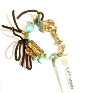 Ruff Hewn Gold Tone & Turquoise Beaded Bracelet, Suede Accent - Women's Jewelry